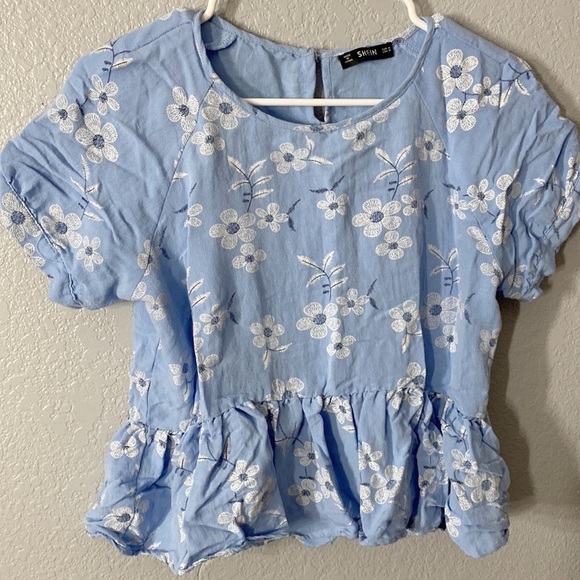 Shein Floral Peplum Short Sleeve Blouse Top - Picture 2 of 6